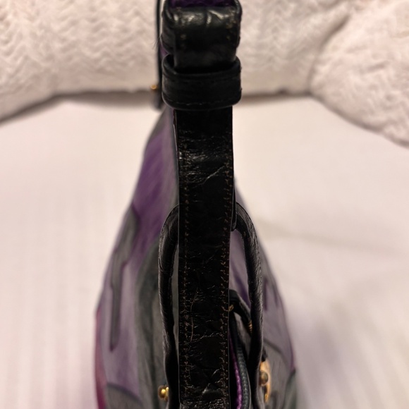 SHARIF Handbag Green Purple & Red Embossed Leather Full Zip - Picture 14 of 14